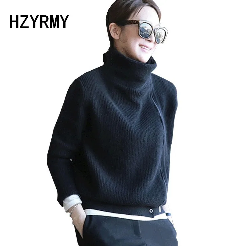 HZYRMY 2018Autumn and Winter New High-Neck Cashmere Cardigan Fashion Zipper Design Short Coat Solid Color Wool Knit Warm Sweater |
