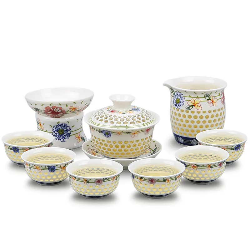 

blue-and-white ceramic teapot gaiwan tea cup for puer chinese kung fu tea set drinkware