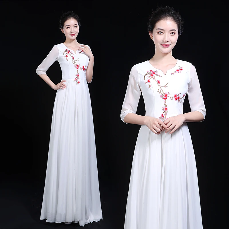 Г. Ограниченная серия Настоящее для женщин Hanfu древний китайский костюм хора хор платье хор сценический Национальный день - Цвет: Белый