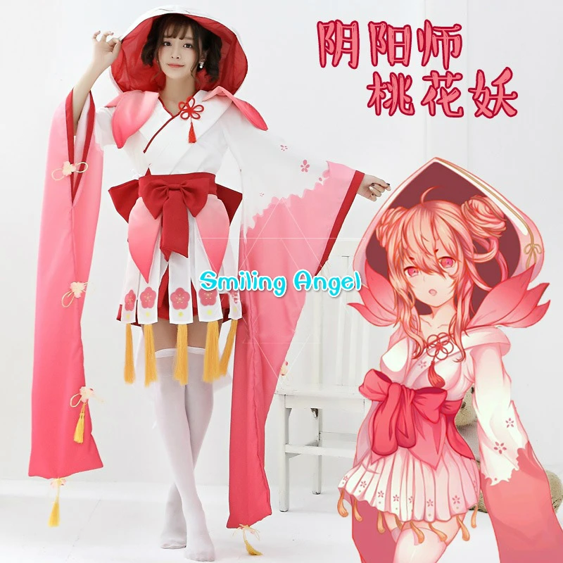 Women's Japanese Kimono Anime Onmyoji Cosplay Costume The Peach Blossom Banshee Vantage Fancy Dress Uniform NEW |