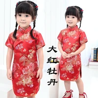 new chinese style girl dress 2021 summer basic baby cute embroidery dress kid floral dress red children girls gift cheongsam