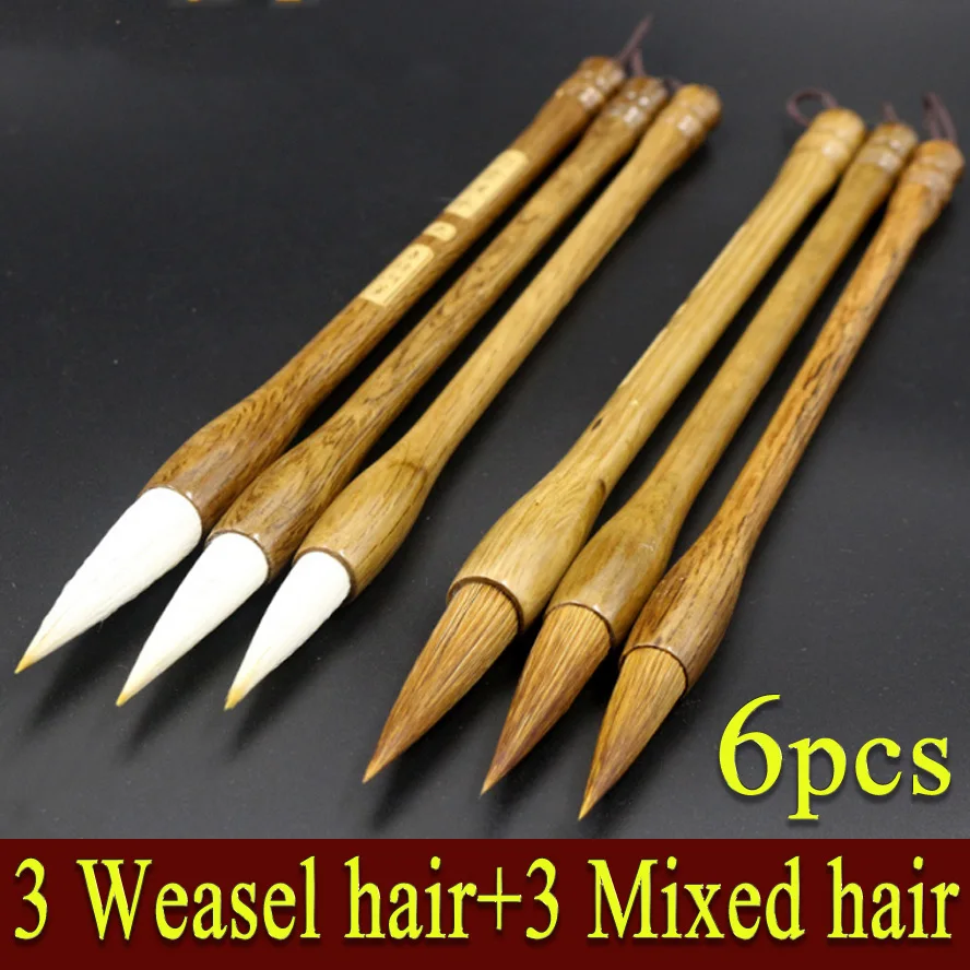 6pcs new mixed hair calligraphy brush Oil acrylic paint weasel hair brush for painting drawing water color art school supplies