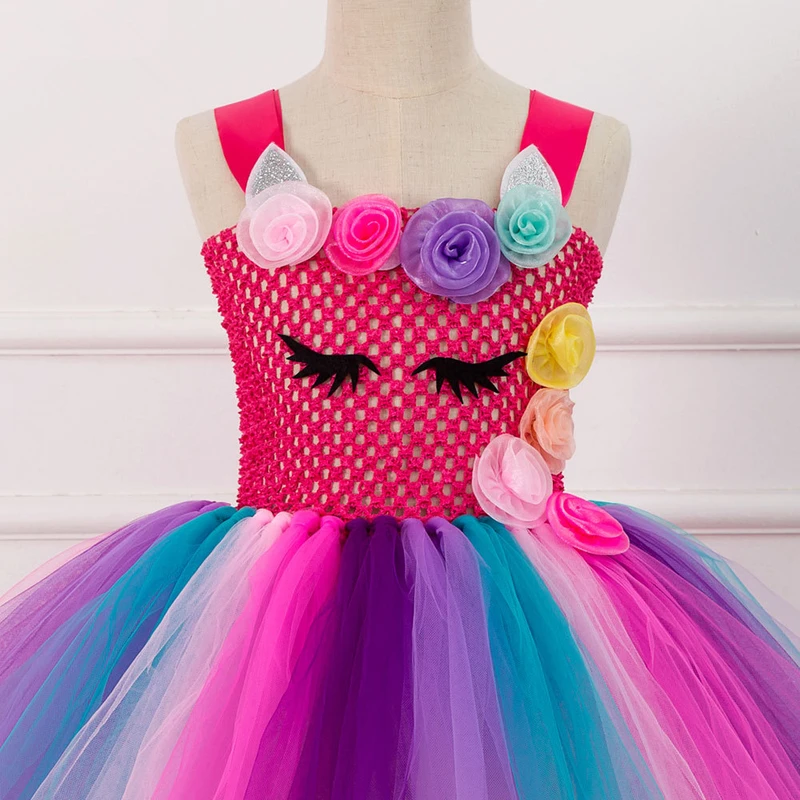 Flower Unicorn Dress Girl Rainbow Unicornio Party Birthday Kids Tutu Dresses 2018 Children Halloween Costumes For Girls Princess | Детская