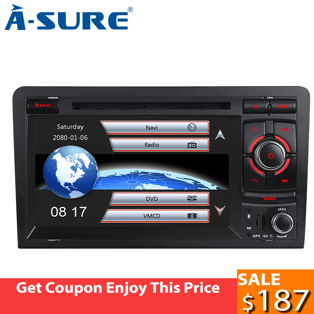 A Sure Автомобильный мультимедийный 2 Din Авто Радио DVD плеер GPS навигация для Audi A3 S3 RS3