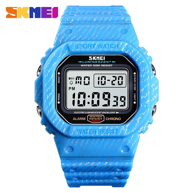 Light blue SKMEI спортивные часы для улицы для мужчин 5Bar водостойкие часы будильник неделю дисплей Военная Униформа модные электронные часы reloj hombre 1471 - Цвет: Light blue