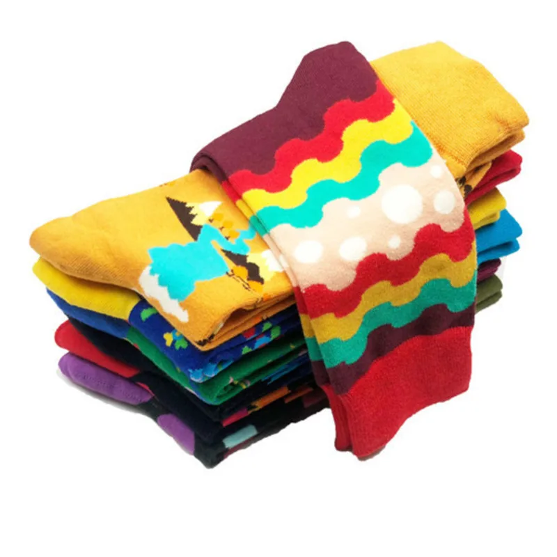 Носки мужские хлопковые в горошек смешные Модные Цветные Мультяшные контрастные