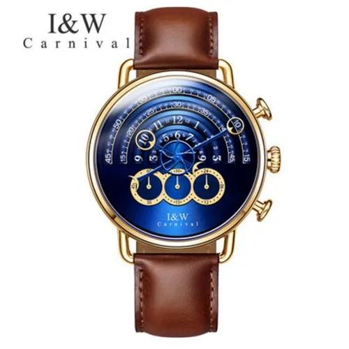 Gold blue SF8816Brow Люксовый бренд, для подиума, уникальный дизайн, кварцевые мужские часы, хронограф, секундомер, часы, мужские часы, военная мода, полная сталь, кожа, reloj - Цвет: Gold blue SF8816Brow