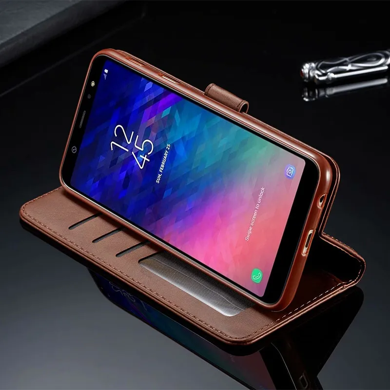 Чехол J6 Plus для Samsung Galaxy 2018 кожаный Винтажный чехол телефона книжка с бумажником на