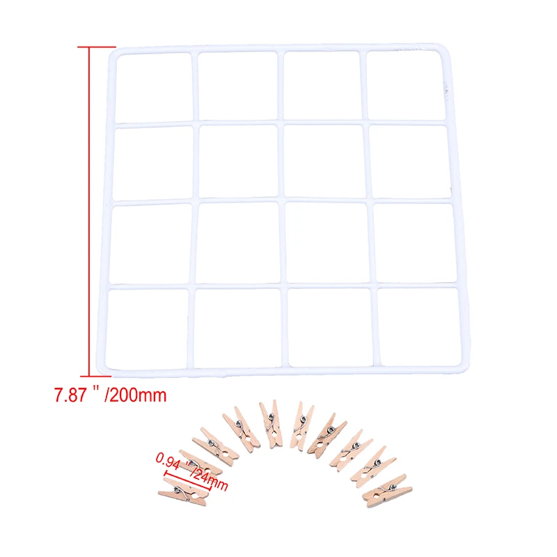 White-20x20cm Многофункциональная металлическая сетка для декора фото рамка настенная художественная полка для хранения Органайзер стойка держатель+ 10 шт. деревянные зажимы - Цвет: White-20x20cm
