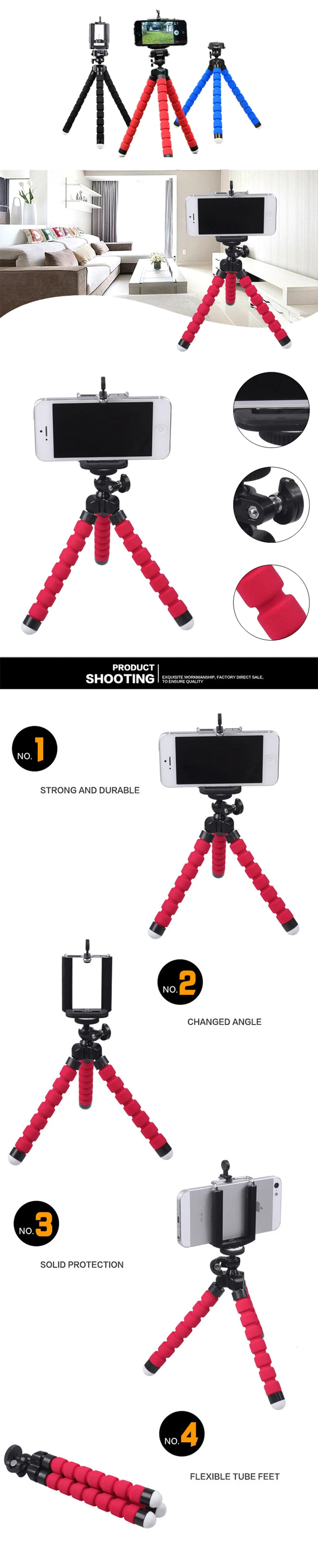 Flexible Sponge Octopus Tripod For iPhone Bluetooth Remote Shutter Mini Bracket Table Desk Tripod Phone Holder Stand