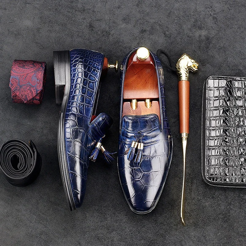 Мокасины мужские из натуральной кожи туфли с бахромой заостренный носок