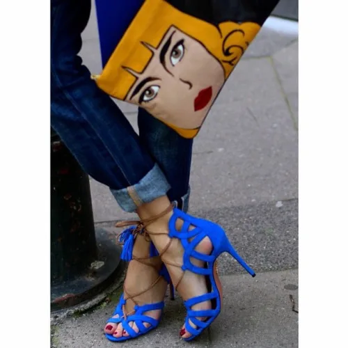 Шнуровка женщины сандалии открытый носок лето обувь сексуальный высокая высокие