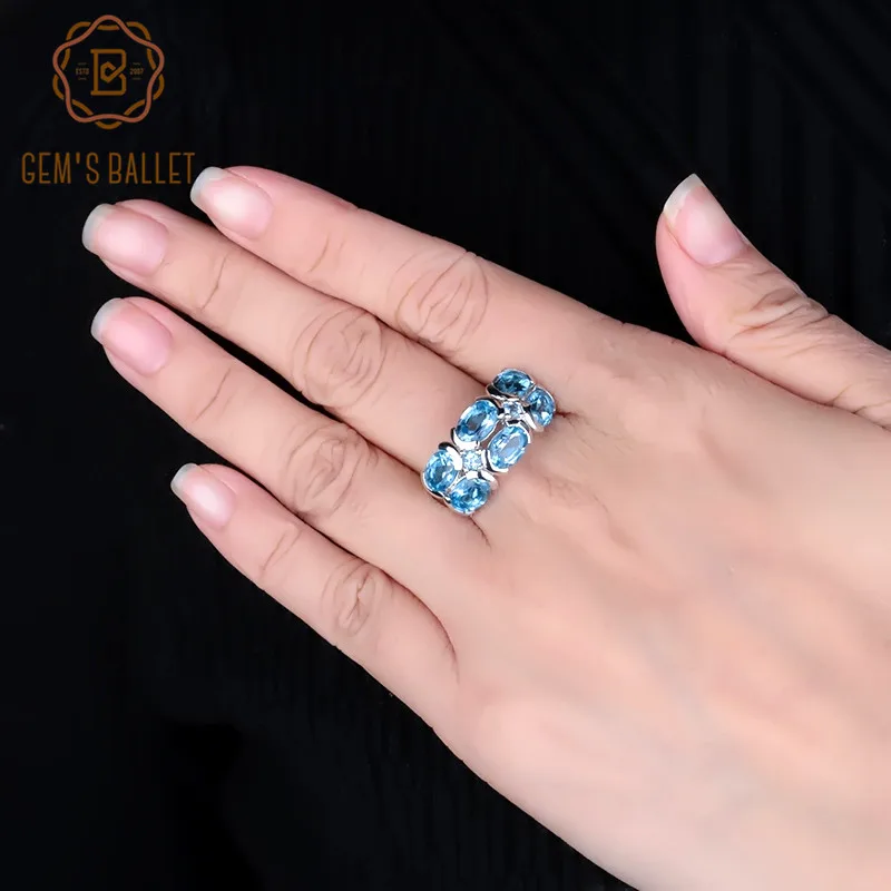 Gem's Ballet, уникальный дизайн, 6.13Ct, натуральный Швейцарский Голубой Топаз, кольца, 925 пробы, серебро, Мона Лиза, кольцо для женщин, свадебная бижутерия