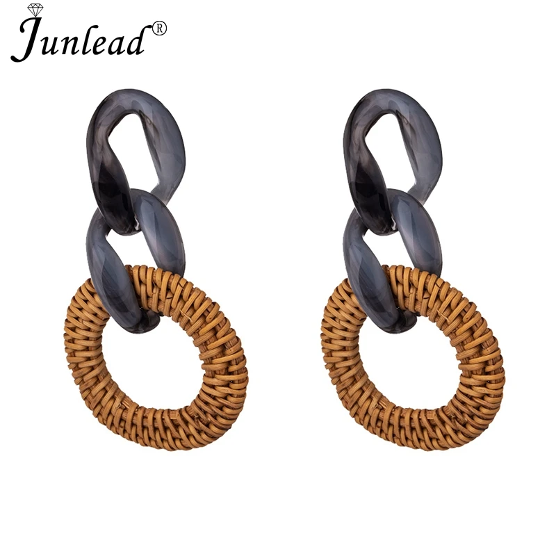 Женские плетеные серьги Junlead из ротанга ручной работы круглые геометрические