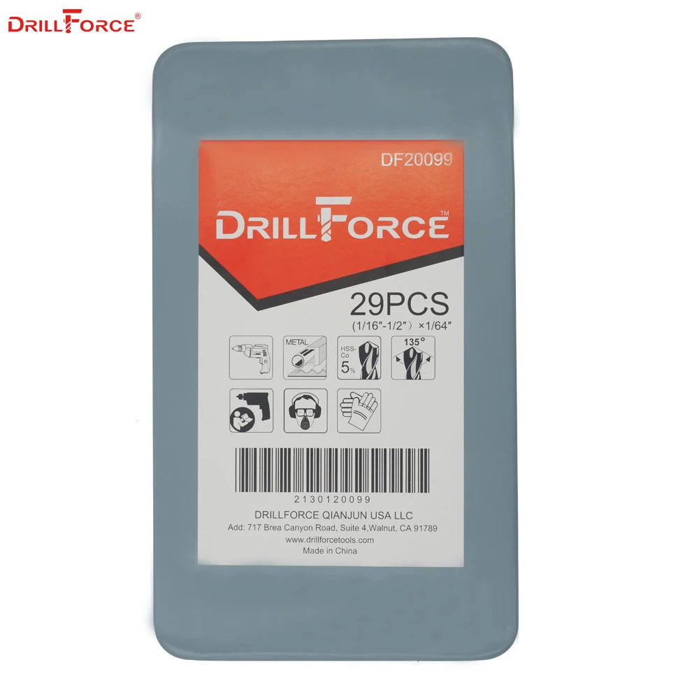 Drillforce 29 шт. 1/16 &quot-1/2&quot HSS M35 Кобальт ручной сверло древесины Деревообработка набор