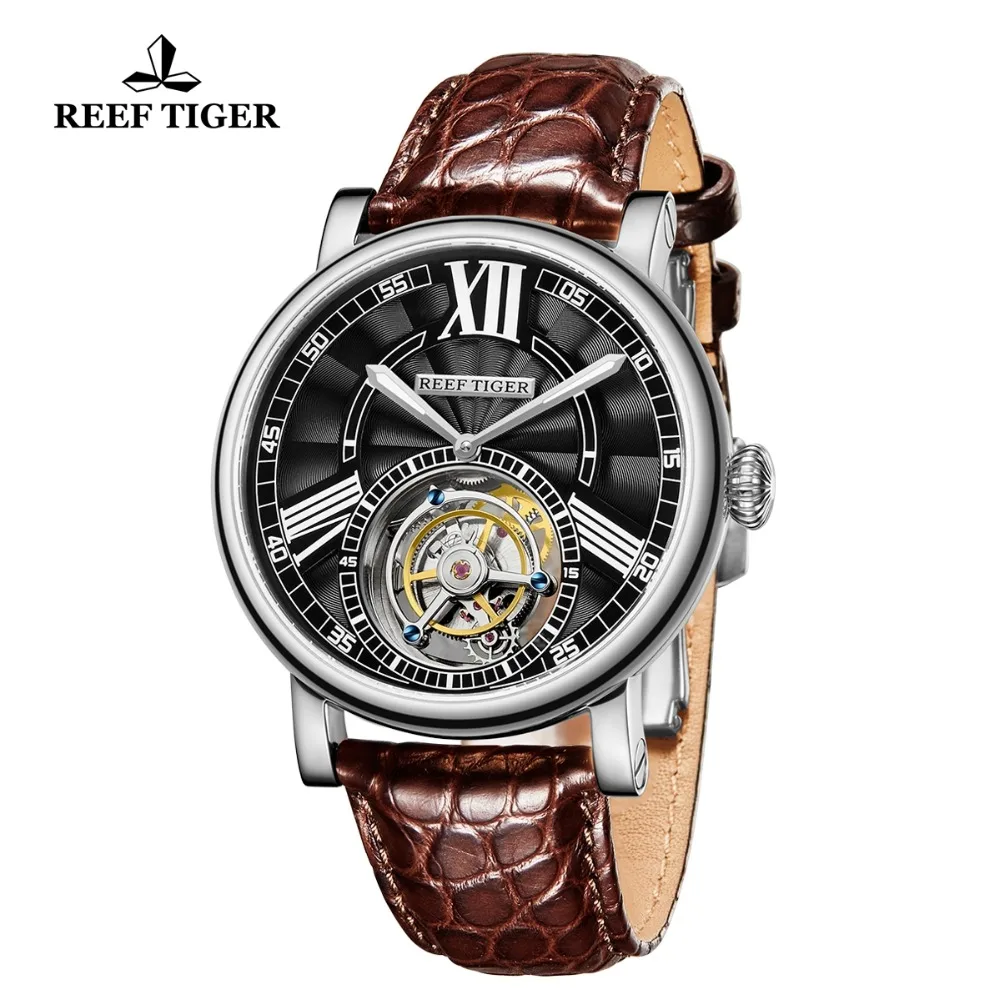 Риф Тигр/RT Роскошные мужские часы Tourbillon автоматические часы стальной ремешок аллигатора водонепроницаемые повседневные часы RGA1999