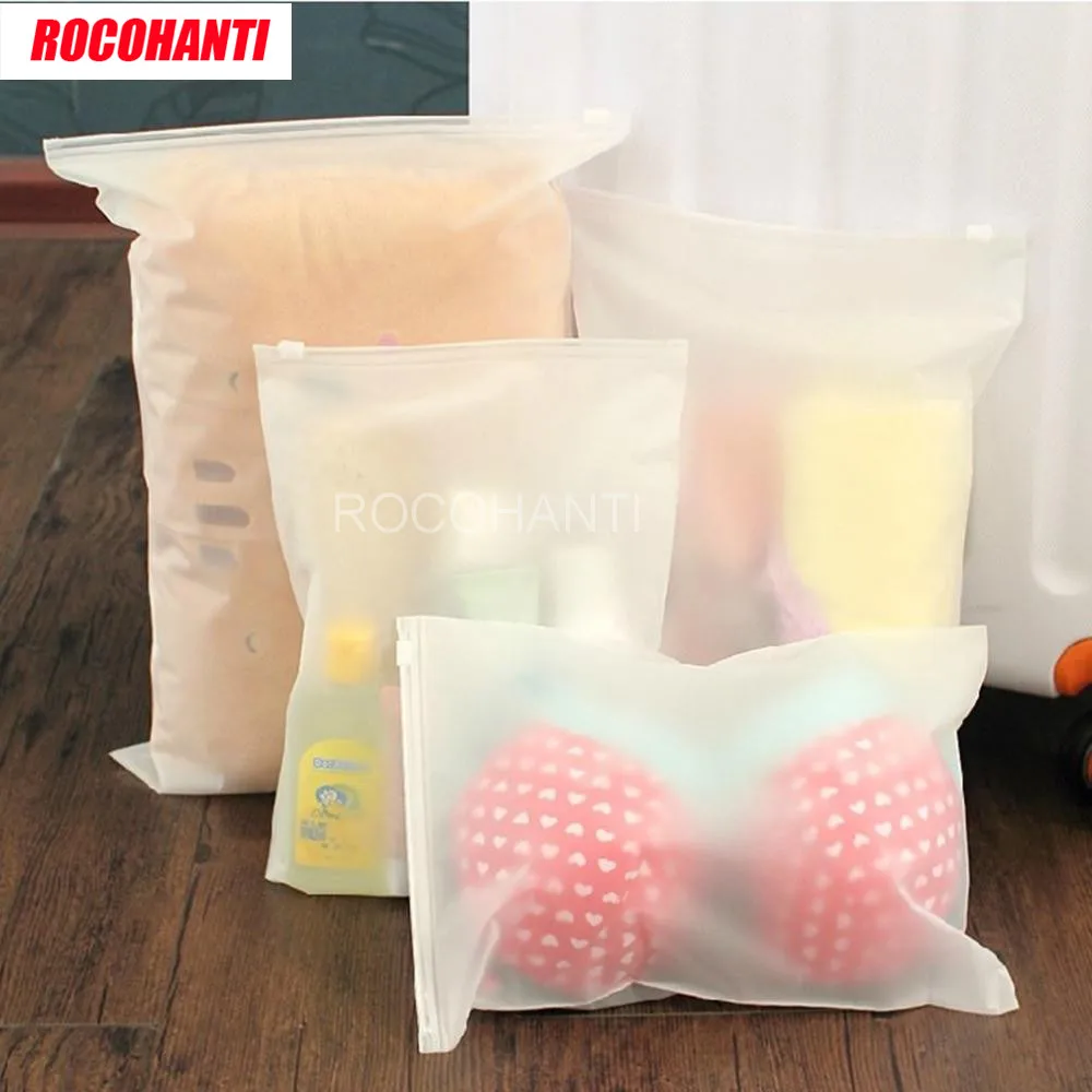 

100Pcs Matte Frosted Travel Plastic Gift Bags Sealed Waterproof Transparent Ziplock Bag For Clothing Bras Shoes Promotion