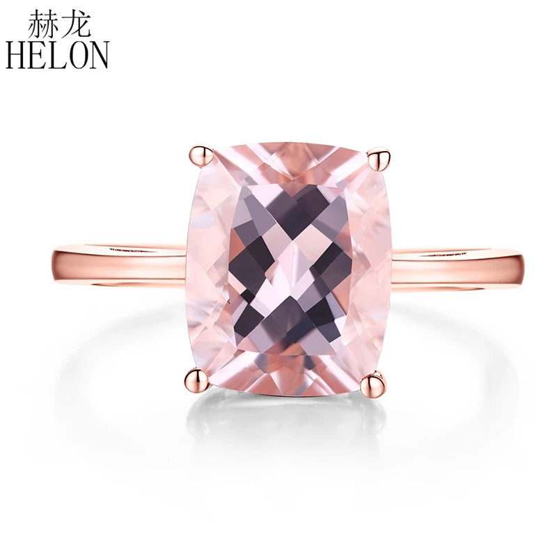 

HELON Solid 14K Rose Gold 10X8mm Emerald Cut Genuine Natural Morganite Ring Engagement Wedding Women Trendy Fine Jewelry Ring