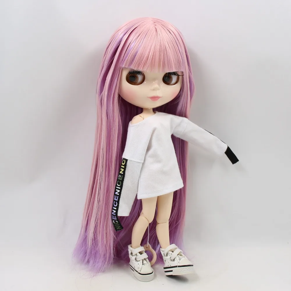 Кукла ICY DBS Blyth сустав тело белая кожа BL6122/2137 розовые и фиолетовые волосы с челкой 30