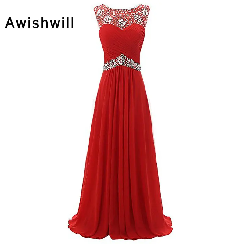 

Custom Made Cap Sleeve Beadings Chiffon Cheap Evening Dress in Red Long Prom Gown For Women Party Formal Dresses