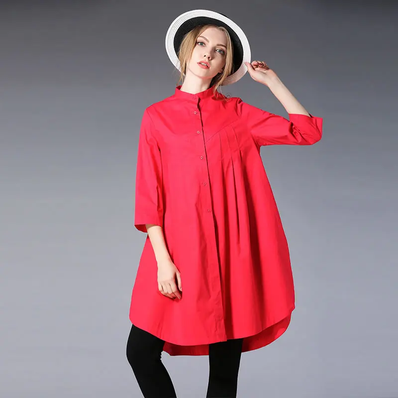 [HG] 2019 Spring Summer Korea Fashion New Women O-neck Full Sleeve Shirt Female Long Solid Color Casual Pleated Blouse DLL1304 |