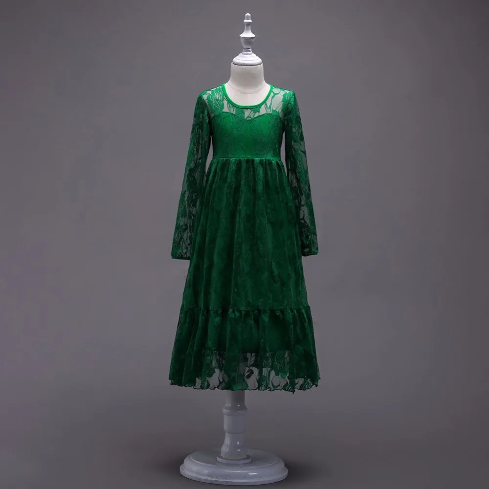 2018 длинные кружевные платья принцессы прямое платье макси для девочек с поясом