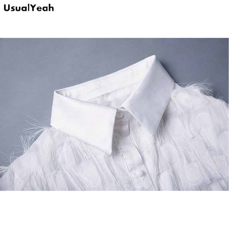 

USUALYEAH Women Tassel Blouse Shirts Long Sleeve Fashion OL Female Black White Blusas Femininas S-XL SY0514