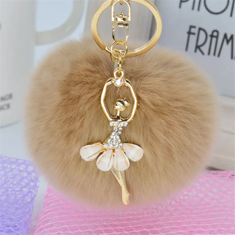 

8CM Fluffy Faux Rex Rabbit Fur Ball Pom Pom Keychain Women Bag Charms Dancer Girl Trinket Keyring Hare Toy Key Chain Party Gift