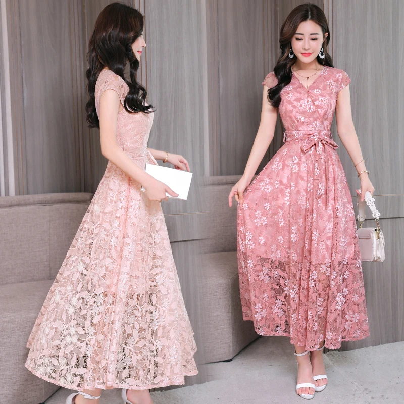 10 Colors Plus Size Summer Vintage Hollow Out Sexy Lace Maxi Dress 2018 Elegant Woman Club Midi Dresses Sun Party Black Vestidos | Женская