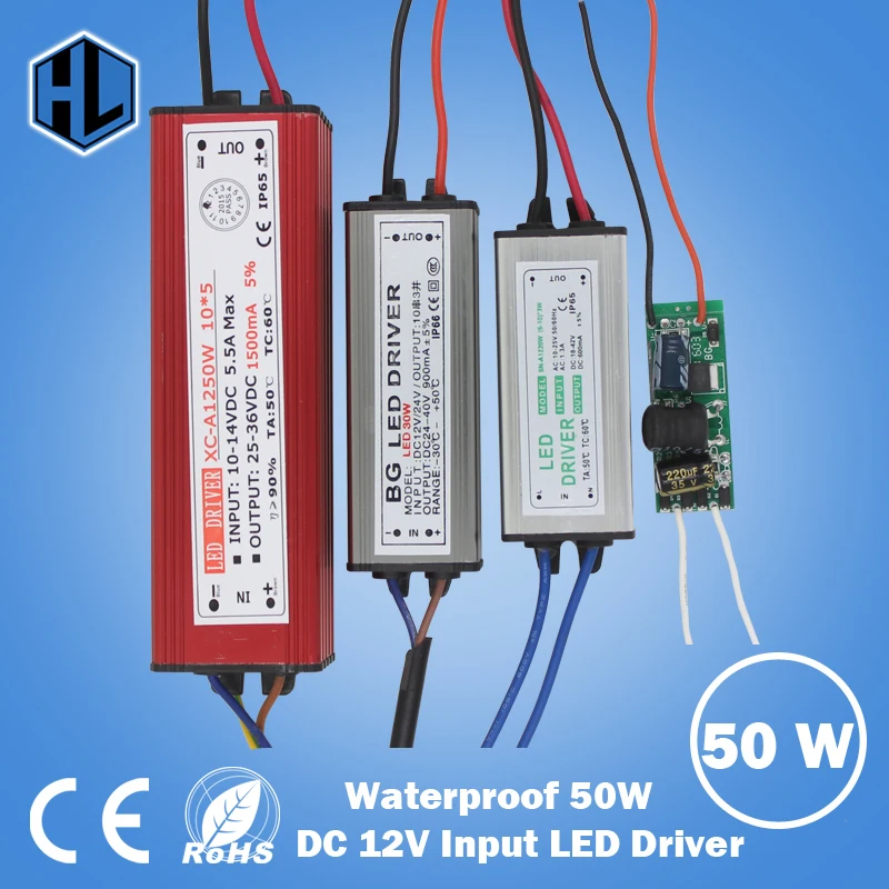 1pce DC12V Вход мощностью 10 Вт 20 30 50 Водонепроницаемый IP65 Светодиодный драйвер