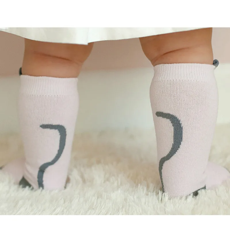 Носки детские хлопковые нескользящие до колена с мультяшным рисунком лисы мыши