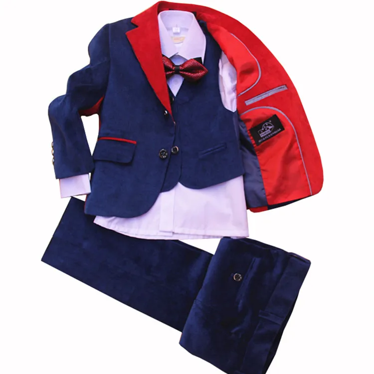 

Flower boys Formal Wedding Dress Suit Children 4Pcs high quality jacket+vest+pants+bow tie Kids corduroy Dance Show Clothing Set