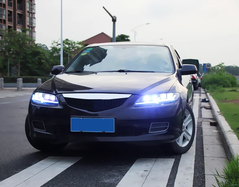 2 шт. светодиодный головной светильник s для Mazda 6 2003-2008 автомобильный светодиодный светильник s двойной ксеноновый Объектив Автомобильные аксессуары дневные ходовые огни противотуманный светильник
