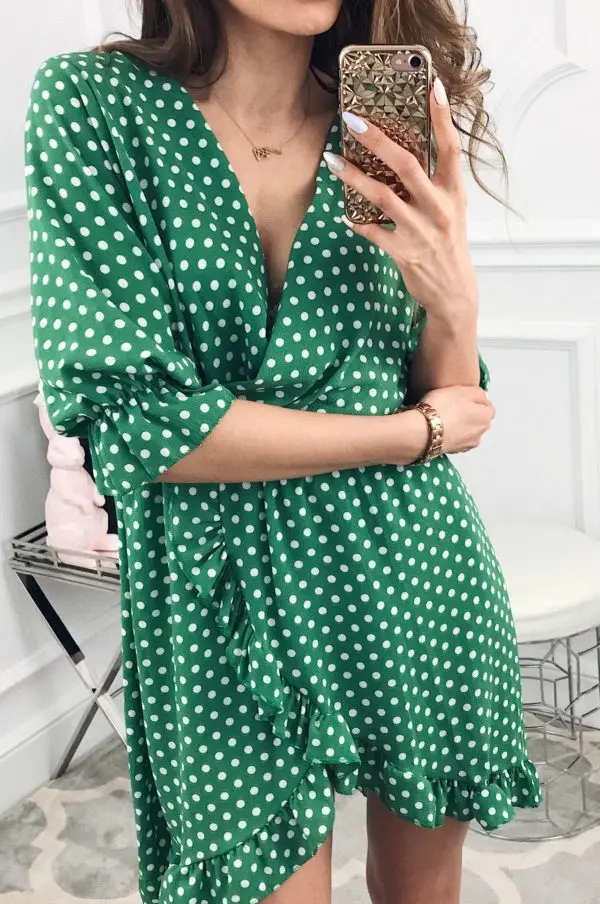 2018 Women Summer Casual Polka Dot Mini Dress V-neck Short Sleeve Ruffle A-line Beach Party Vestidos Female HD0275 | Женская одежда