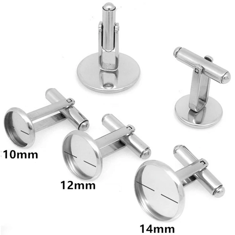 

2pcs 10 12 14 16 18 20mm Cuff links Round Stainless Steel Cufflink Blanks Backs For DIY Glass Cabchon Jewelry Findings