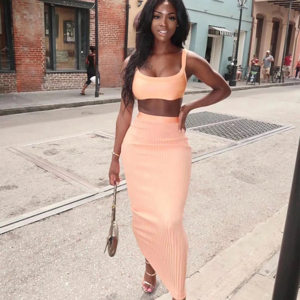 Женский бандажный костюм розовое красное оранжевое из двух предметов 2020|Женские