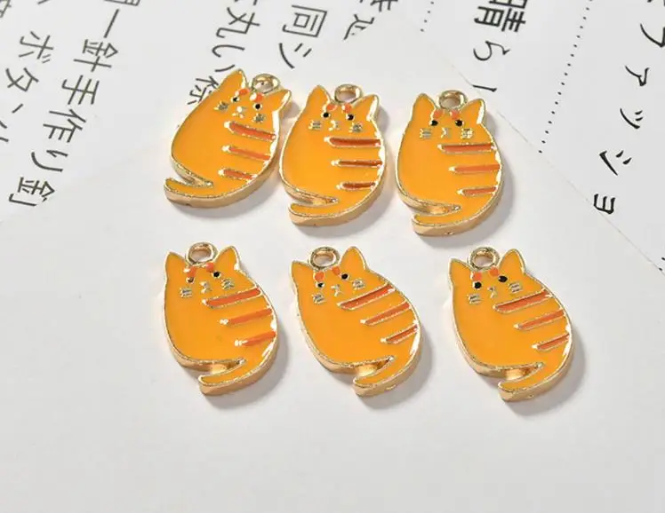 10 шт./упак. с милым рисунком кота эмалированная подвеска металлический золотой