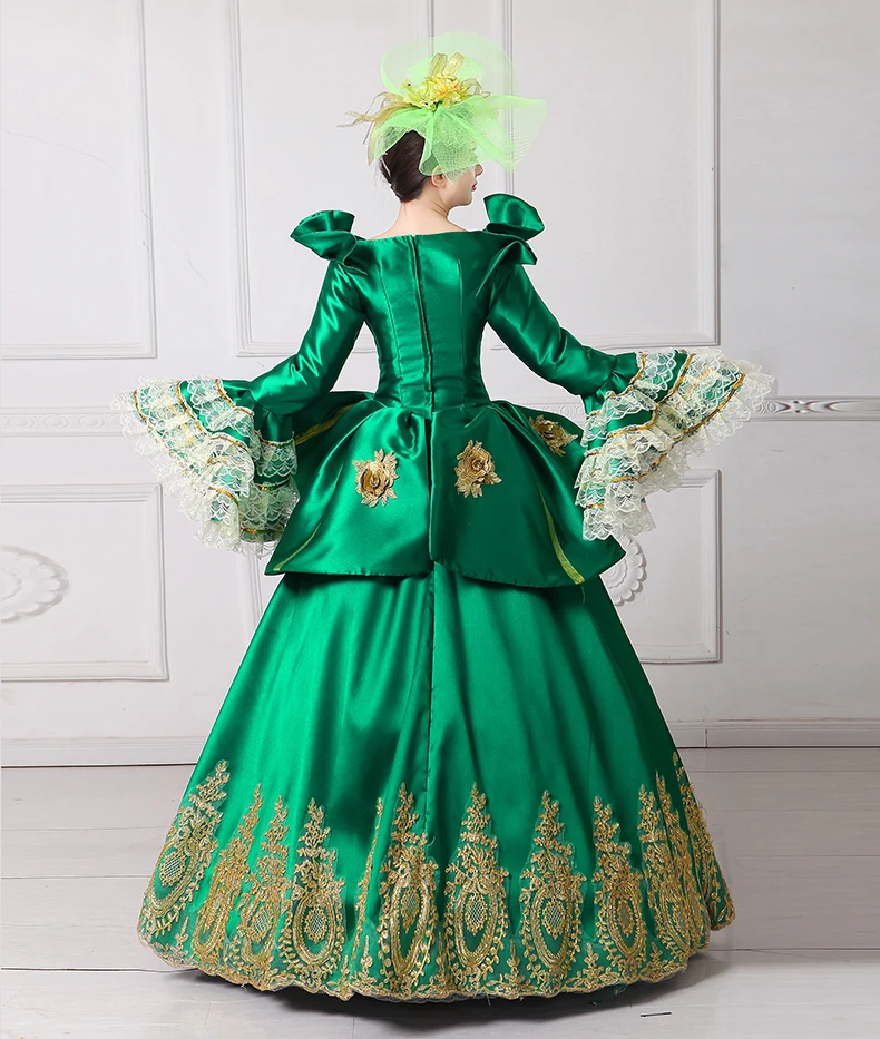 Королевский Зеленый Вышивка королева вампира платье для Бала маскарада Marie Antoinette