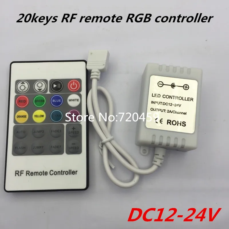 

2pcs DC12-24V 20 Keys Wireless RF Remote RGB controller LED Dimmer for LED Strip 5050 3528