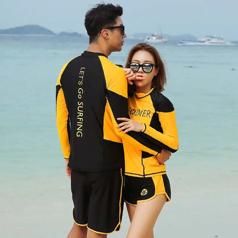 

2019 sexy rash guards Men Women 3 piece swimsuit Long Sleeve Couples Swimwear Surfing Bathing Suits Rashguard Diving Wetsuits