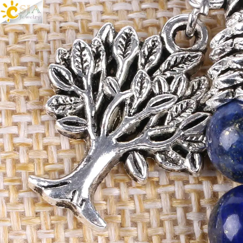 CSJA чакра натуральный камень Lapis браслеты из лазурита Древо жизни браслет Мала Бусы Рейки Исцеление медитация энергия браслеты E747