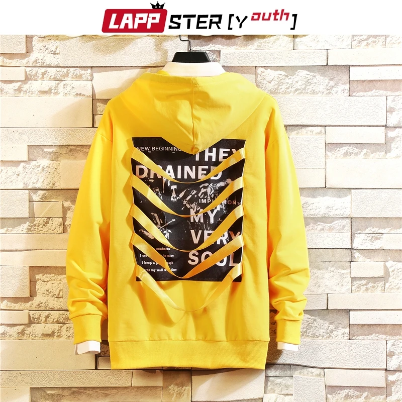 Толстовка с капюшоном LAPPSTER Мужская в стиле хип хоп поясом 2020 Японская уличная