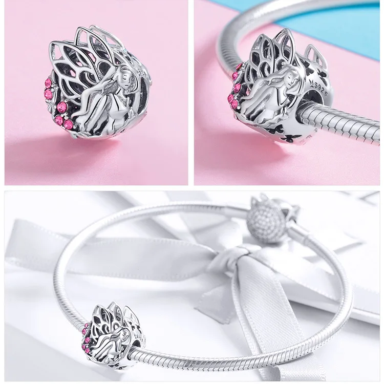 Браслет Pandora, 925 пробы, серебряный, на Хэллоуин, скелет, Бабочка, кукольный Шарм, сердце русалки, птица, самолет, бусины, рождественский подарок