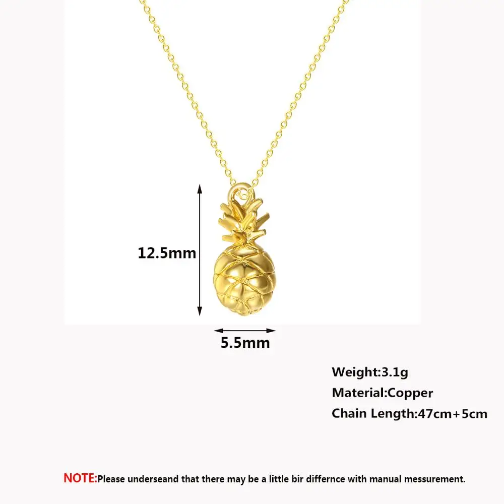 Чандлер золото цвет ананас ожерелья для женщин 3D фрукты кулон Лето ювелирное