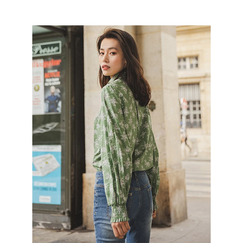 INMAN Spring Autumn Turn Down Collar Fashion Retro Bishop Print Long Sleeve All Matched Women Blouse | Женская одежда