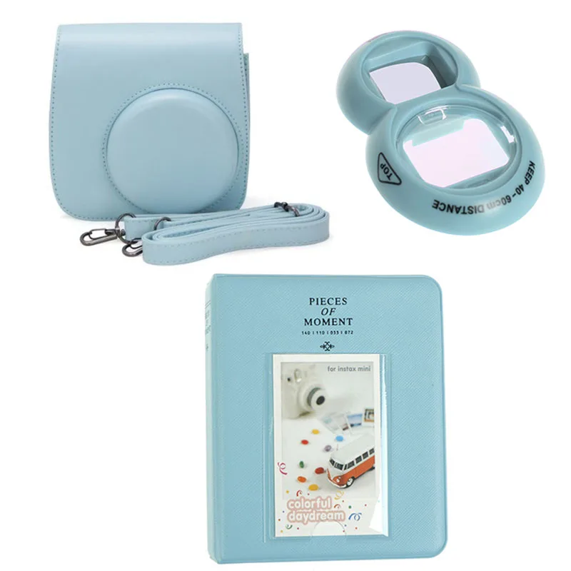 3in1bag-blue Чехол для переноски из искусственной кожи+ альбом+ зеркало для селфи для Fujifilm Instax Mini 9 Mini 8 Mini 8+ для мгновенной съемки фотокамер - Цвет: 3in1bag-blue