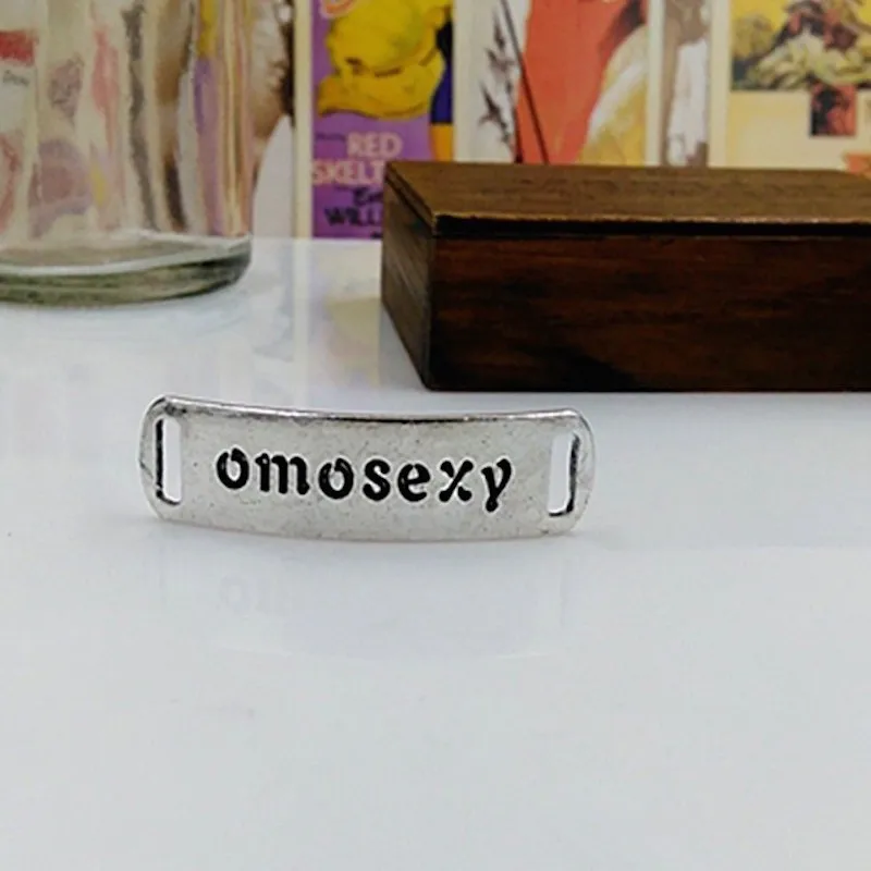 

20pcs 13*46mm Retro Jewelry Accessories lettering omosexy charm for bracelet DIY connector handmade findding