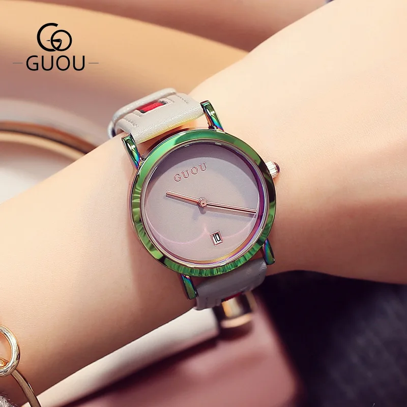 Новые женские модные спортивные Часы GUOU Reloj Mujer простые элегантные кварцевые
