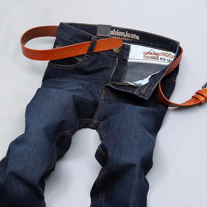 Джинсы для мужчин 2018 четыре сезона Синий Классический прямой крой Джинсы-стретч