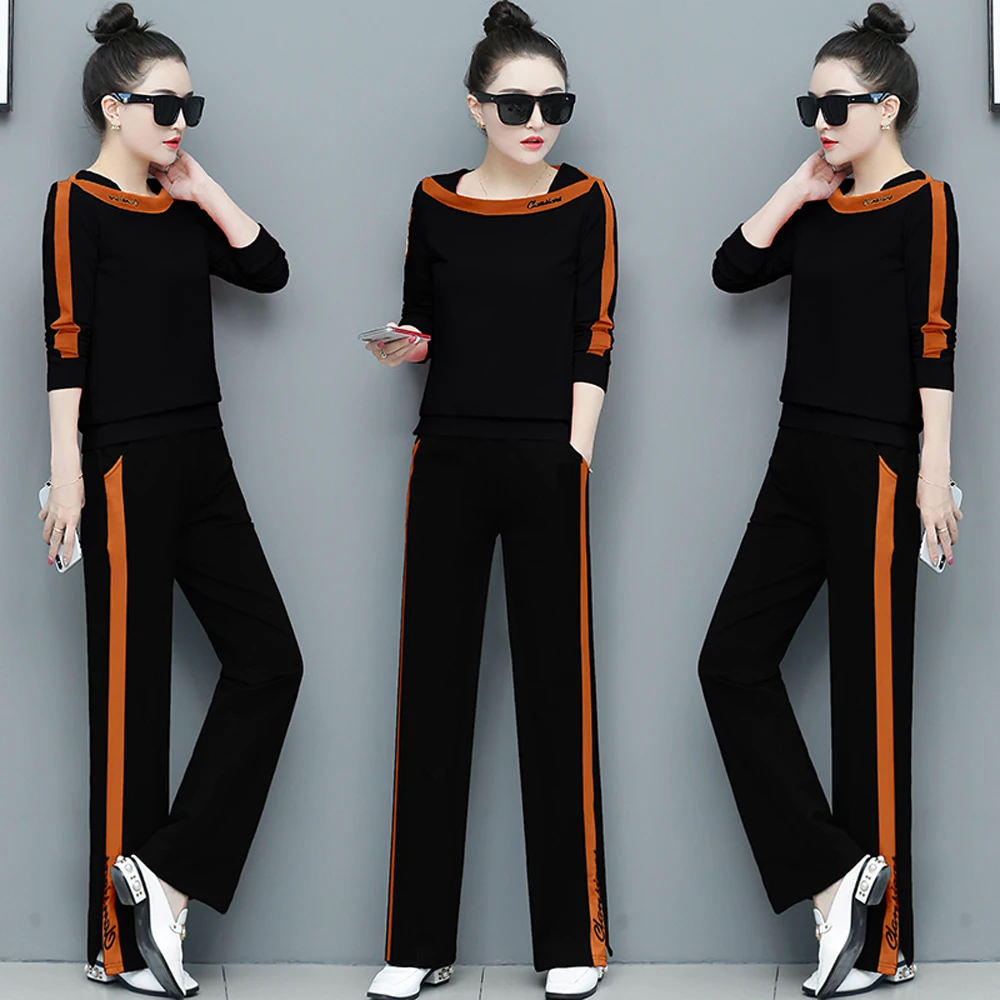 

2020 black Two Piece Set Tracksuits for Women outfits Plus Size Sportsuits Pant Suit Top jogging pants female Clothes matching